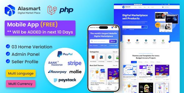 Alasmart 1.1.0 – Digital Product Download Marketplace Laravel Script