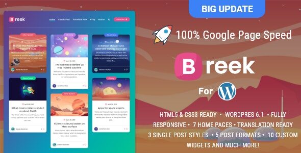 Breek 4.1.0 – Minimal Lightweight Masonry AMP Theme for WordPress