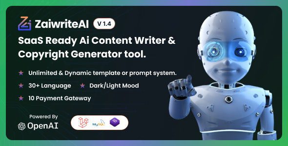 ZaiwriteAI 2.0.0 – Ai Content Writer & Copyright Generator tool With SAAS