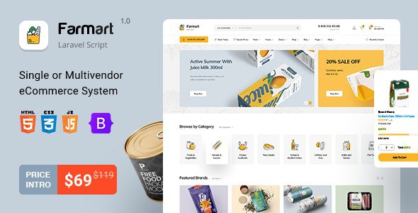 Farmart 1.15.0 – Single or Multivendor Laravel eCommerce System