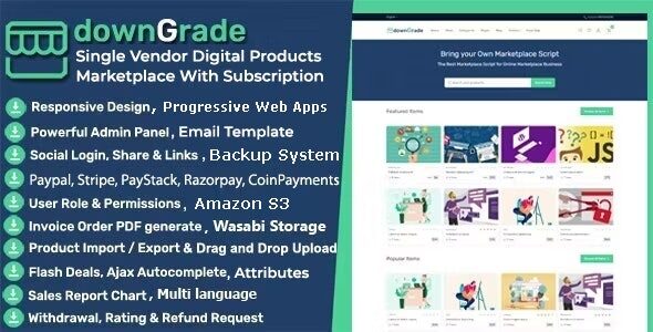 downGrade 6.2 – Single Vendor Digital Marketplace With Subscription